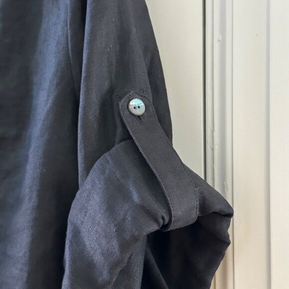 Jones New York Signature XL Black 100% Linen Button Down Shirt With Roll Tab Sle - Picture 6 of 6